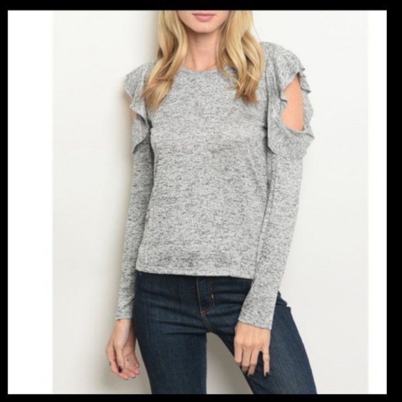 Shelly Tops - Shelly Cold Shoulder Top Gray Sz M